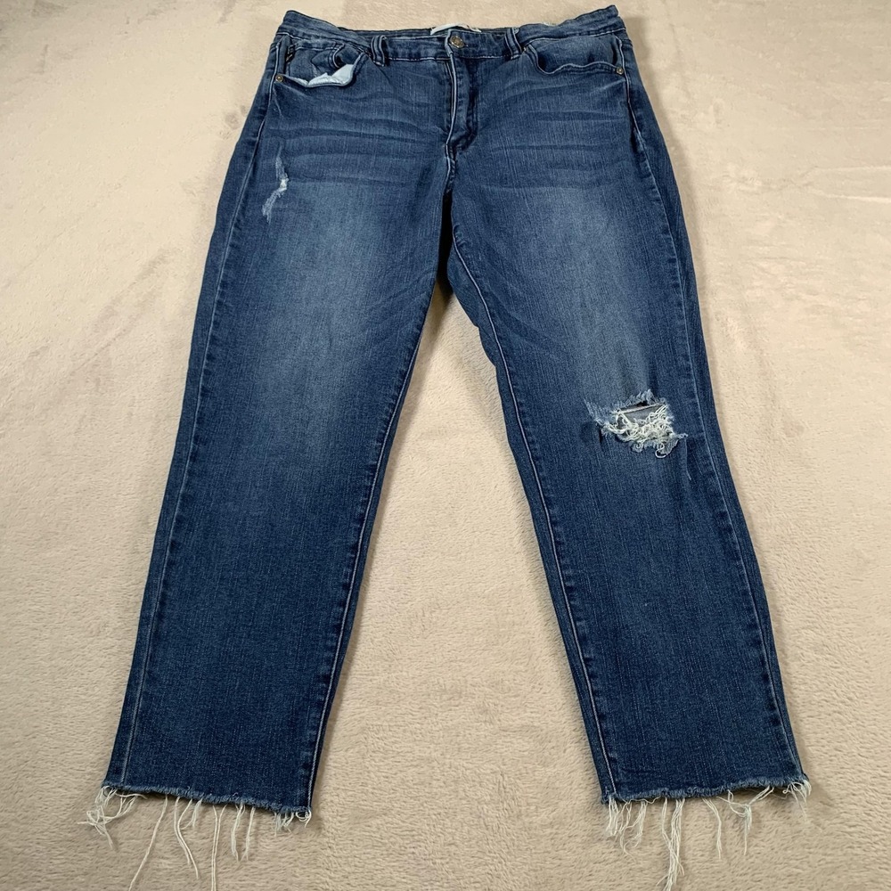 Kancan Jeans Womens 15/31 Blue Distressed Raw Hem High Rise‎ Straight Leg Denim